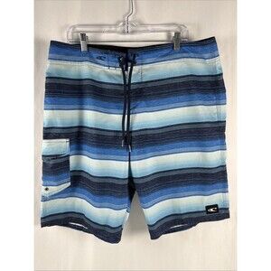 O'Neill Men's Board Shorts Size 36 Multi Blue Striped Swim Trunks Surf Beach